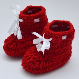 Love Crochet Art Flower Applique Booties - Red-image-35