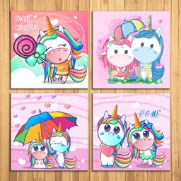 Wens Sparkle Laminated Wall Panels Unicorn Set of 4 - Multicolour-22