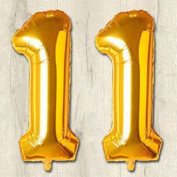 Shopperskart 11 Number Foil Balloons with Straw - Golden-image-70