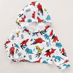 Kookie Kids Full Sleeves Hooded Sweatshirt Dino Print - White-picture-17