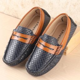Pine Kids Round Toe Party Wear Textured Loafers with Cushioned Footbed - Navy Blue-image-3