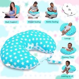 Get It 100% Cotton Breast Feeding Recron Star Print Pillow Removable Cover wIth Zip Buckle Adjust Nursing  - Blue Star-22