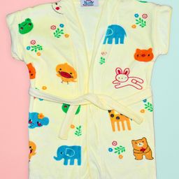 The Little Lookers Half Sleeves Bath Robe Animal Print - White-image-12