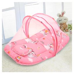 Baby Moo Mattress with Neck Pillow & Mosquito Net - Peach-11