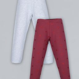 Plum Tree Pack Of 2 Full Length Polka Dots Print Leggings - Grey & Wine-image-32