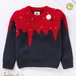 Yellow Apple Full Sleeves Pullover Sweater Ice Cream Embroidery - Navy Blue-image-70