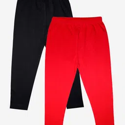 Kiddopanti Solid Ankle Length Lycra Pack Of 2 Leggings - Red & Black-picture-41