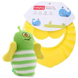 Set of 2 Combo - Babyhug Bee Shape Bath Glove - Green Babyhug Baby Shampoo Cap - Yellow-8