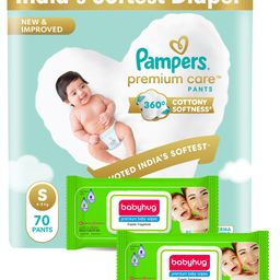 Pampers Premium Care Pants, Small size baby diapers (S), 70 Count, Softest ever Pampers pants and Babyhug Premium 98% Water Baby Wet Wipes with Moisturising Aloe Vera With Lid - 80 Pieces-17