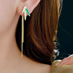 VAGHBHATT Gold-Plated Artificial Stones Studded Leaf Shaped Drop Earrings image 5