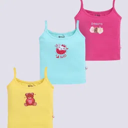 MooNKids Infants Pack Of 3 Printed Pure Cotton Vests R1-MK_Slip_3 fucsia ylw p.blu-image-4