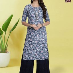 HERE&NOW Selection Of 2 Floral Printed Round Neck Straight Kurtas-picture-18