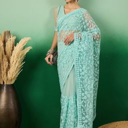 SHADOW & SAINING Embellished Beads and Stones Net Designer Saree-0
