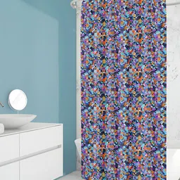 ArtzFolio Blue & Orange Geometric Print Waterproof Shower Curtain-22