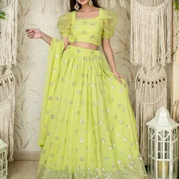 DIVASTRI Embellished Sequinned Semi-Stitched Lehenga & Unstitched Blouse With Dupatta-picture-27