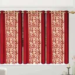 151 cm (5 ft) Polyester Semi Transparent Window Curtain (Pack Of 3) (Printed, Maroon)-image-53