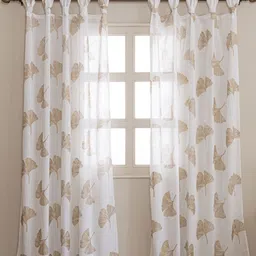 HOMEMONDE Gold-Toned & White 2 Pieces Floral Cotton Sheer Door Curtains-picture-21