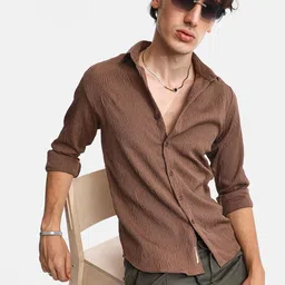Campus Sutra Men Comfort Spread Collar Textured Casual Shirt-picture-34