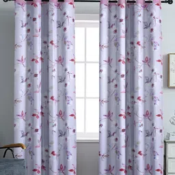 Aura White & Pink Set of 2 Floral Black Out Window-42