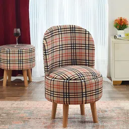 NACIA Beige & Red Printed Wooden & Velvet Chair Pouffes Stool Ottomans-12