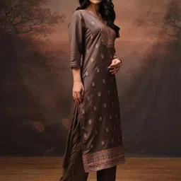Vishudh Ethnic Motifs Printed Thread Work Straight Kurta With Trouser And Dupatta image 2