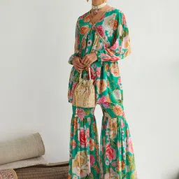 Shae by SASSAFRAS Women Floral Printed Regular Top with Sharara-picture-41
