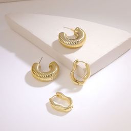Yellow Chimes Set Of 2 Gold Plated Contemporary Half Hoop Earrings-11