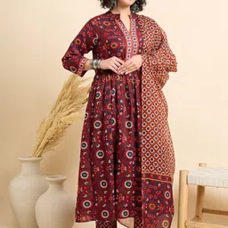 SRILICA Women Ethnic Motifs Printed Pleated Kurta with Trousers & Dupatta-14