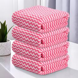 Kuber Industries Pink & White 4 Pieces Printed 280 GSM Ultra Absorbent Soft Hand Towels-21