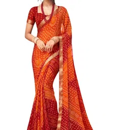 THE FASHION ATTIRE Red Orange Printed Bandhani Chiffon Saree With Blouse-picture-33