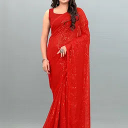 GAVUBAA Red Pure Georgette Leheriya Sarees-picture-44