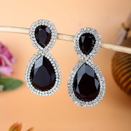 StyleCast Silver-Plated Rhinestone Studded Teardrop Shaped Drop Earrings-image-28