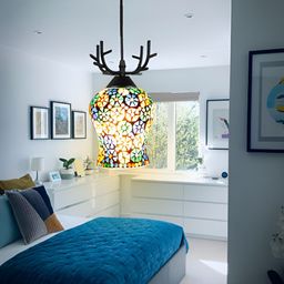 GAUVIK Blue & Yellow Printed Glass Ceiling Lamp-2