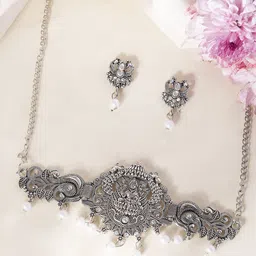 VOJ Stainless Steel Silver-Plated Ghungroo Beaded Oxidized Jewellery Set-picture-25