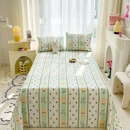 JC HOME White & Green Printed 140 TC Double Queen Bedsheet Set - 2.00 m x 2.45 m-image-97