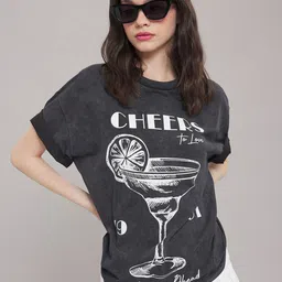 Trendyol Women Typography Printed Round Neck Pure Cotton Oversized T-shirt-picture-26