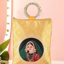 Kuber Industries Set Of 4 Maharani Printed Silk Zip & Handle Clutches-image-36