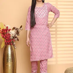 A TO Z CART Girls Floral Printed Straight Kurta with Pyjama-image-28