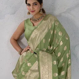 PBS PRINTS Floral Woven Design Zari Banarasi Saree With Blouse Piece-picture-3