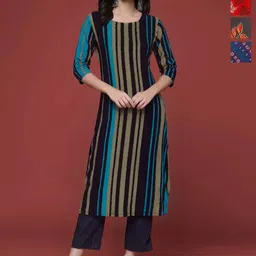 Anouk Rustic Selection Of 4 Floral Printed Round Neck Straight Kurtas-image-45