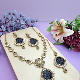 VATSALYA creation Alloy Gold- plated Blue Jewellery Set-image-75