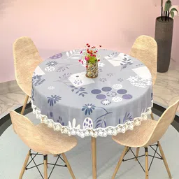 Kuber Industries Grey & White Floral Printed Waterproof Round 4-Seater Table Cover-1