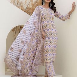 Jasoriya Women Floral Embroidered Regular Thread Work Pure Cotton Kurta with Trousers & With Dupatta-38