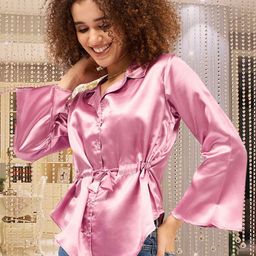 DressBerry Bell Sleeve Satin Top-image-17