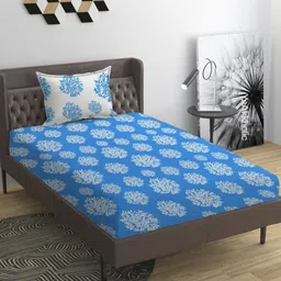 YaAkholic Blue 210 TC Single Bedsheet with 1 Pillow Covers-image-84