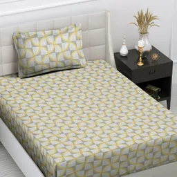 Myntra Elegant Homes Yellow & White Geometric 300 TC Single Bedsheet Set-2.25 mX1.5 m-image-97