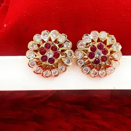 Anujeet Fashion Hub Gold Plated American Diamond Studded Circular Shaped Impon Studs-picture-16