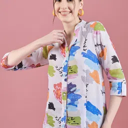 DressBerry Floral Print Mandarin Collar Shirt Style Top-image-89