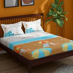 Portico Blue & Brown Cartoon Characters 164 TC Bedsheet with 2 Pillow Covers-image-48