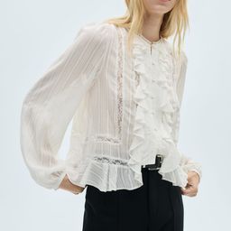 MANGO Self-Striped Lace Inserts Ruffles Top-picture-22